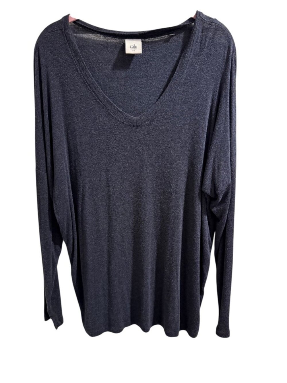 Cabi Womens Long-Sleeve Charcoal Gray V-Neck Lightweight Knit Top Size MD